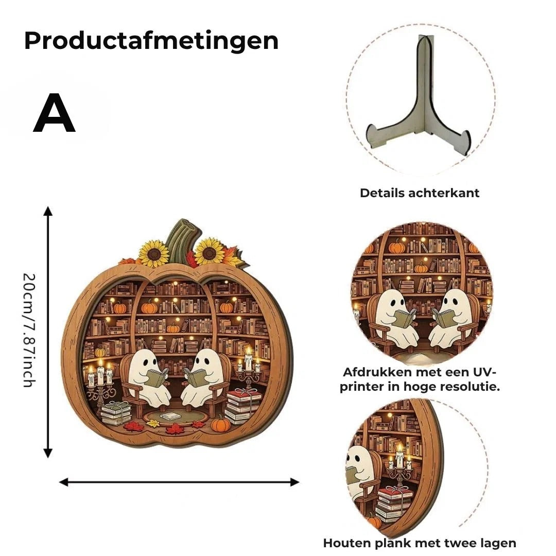 Houten Halloween pompoendecoratie met LED