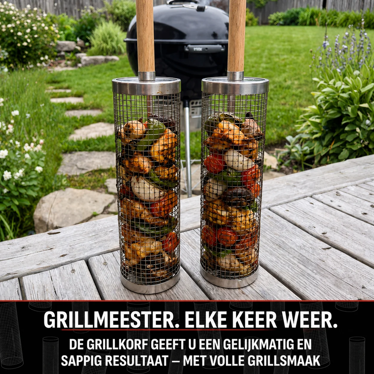 RVS rolgrillmand voor barbecue
