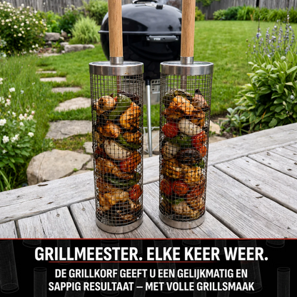 RVS rolgrillmand voor barbecue