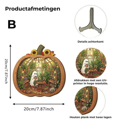 Houten Halloween pompoendecoratie met LED