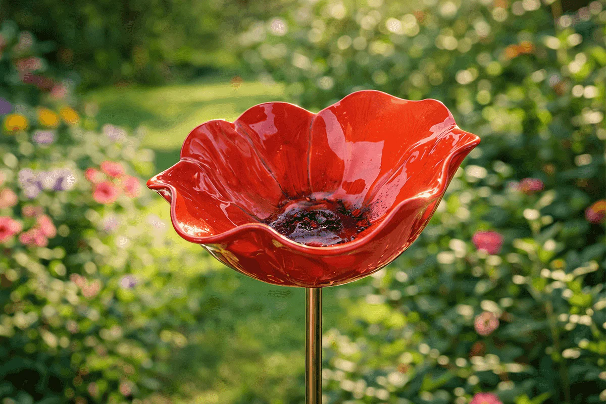 Decoratieve handgemaakte metalen vogelvoeder in bloemvorm