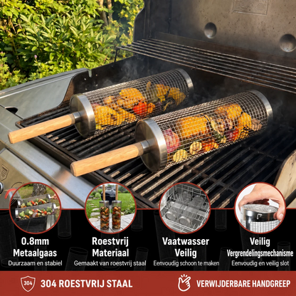 RVS rolgrillmand voor barbecue