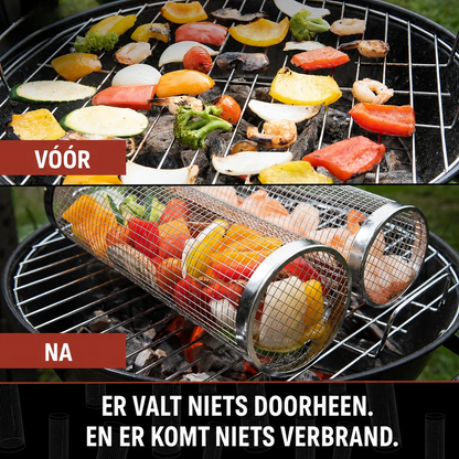 RVS rolgrillmand voor barbecue