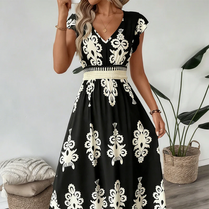 Elegante Jurk met V-hals & Barokprint