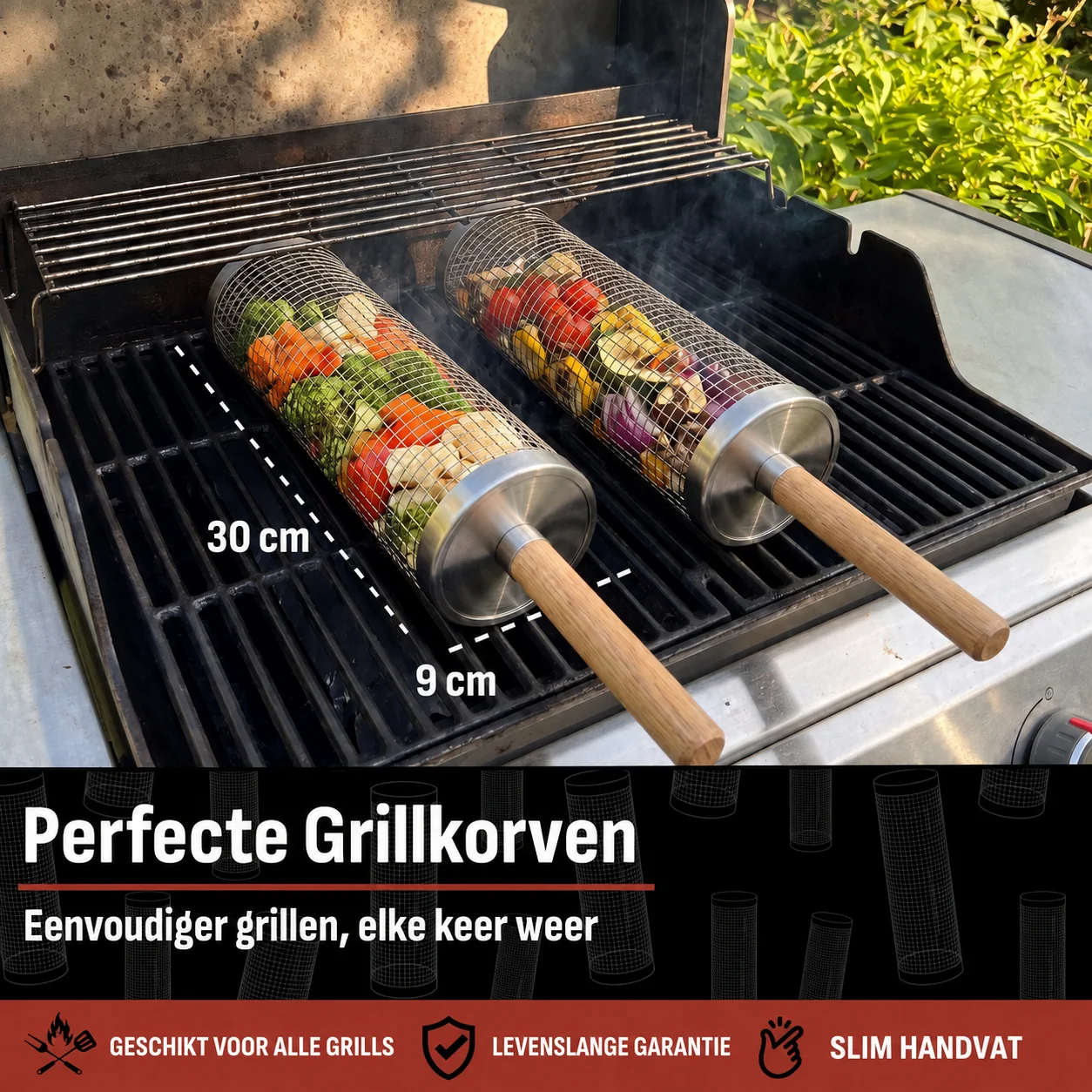 RVS rolgrillmand voor barbecue