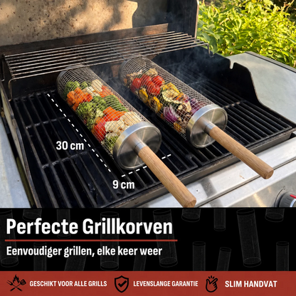 RVS rolgrillmand voor barbecue