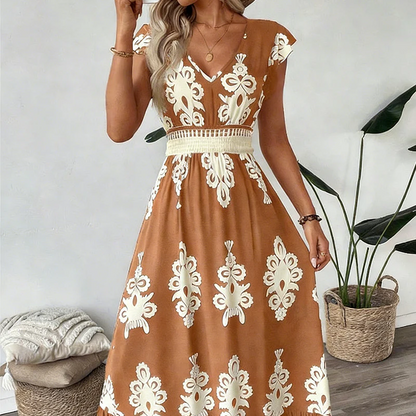 Elegante Jurk met V-hals & Barokprint