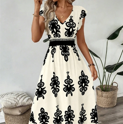 Elegante Jurk met V-hals & Barokprint