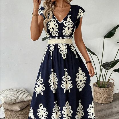 Elegante Jurk met V-hals & Barokprint