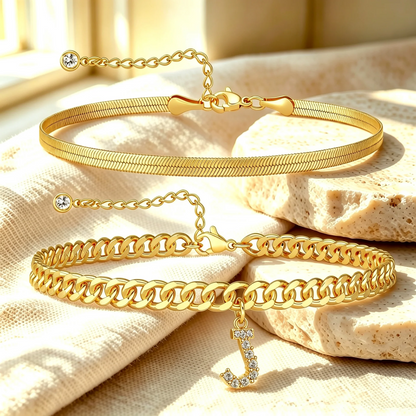 Gouden enkelbandjes met initiaal set van 2