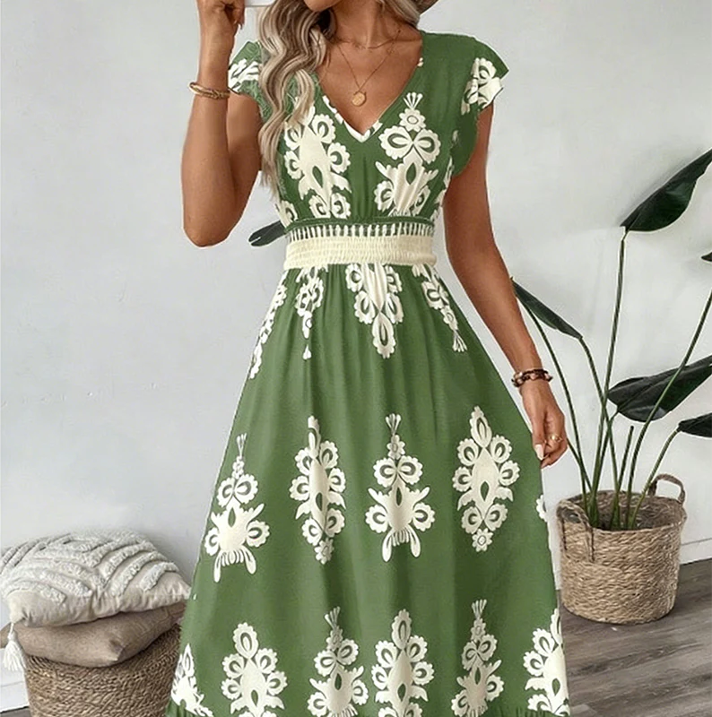 Elegante Jurk met V-hals & Barokprint