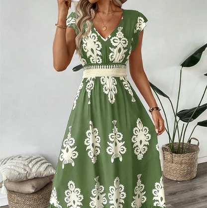 Elegante Jurk met V-hals & Barokprint