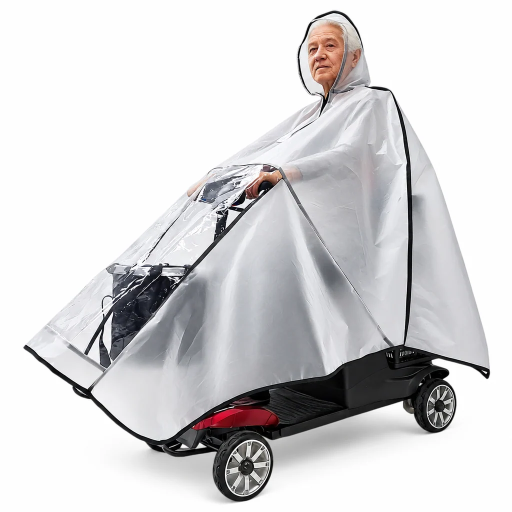 Extra grote waterdichte PVC regenponcho voor scootmobielen