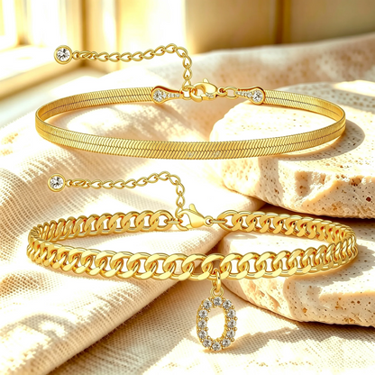Gouden enkelbandjes met initiaal set van 2