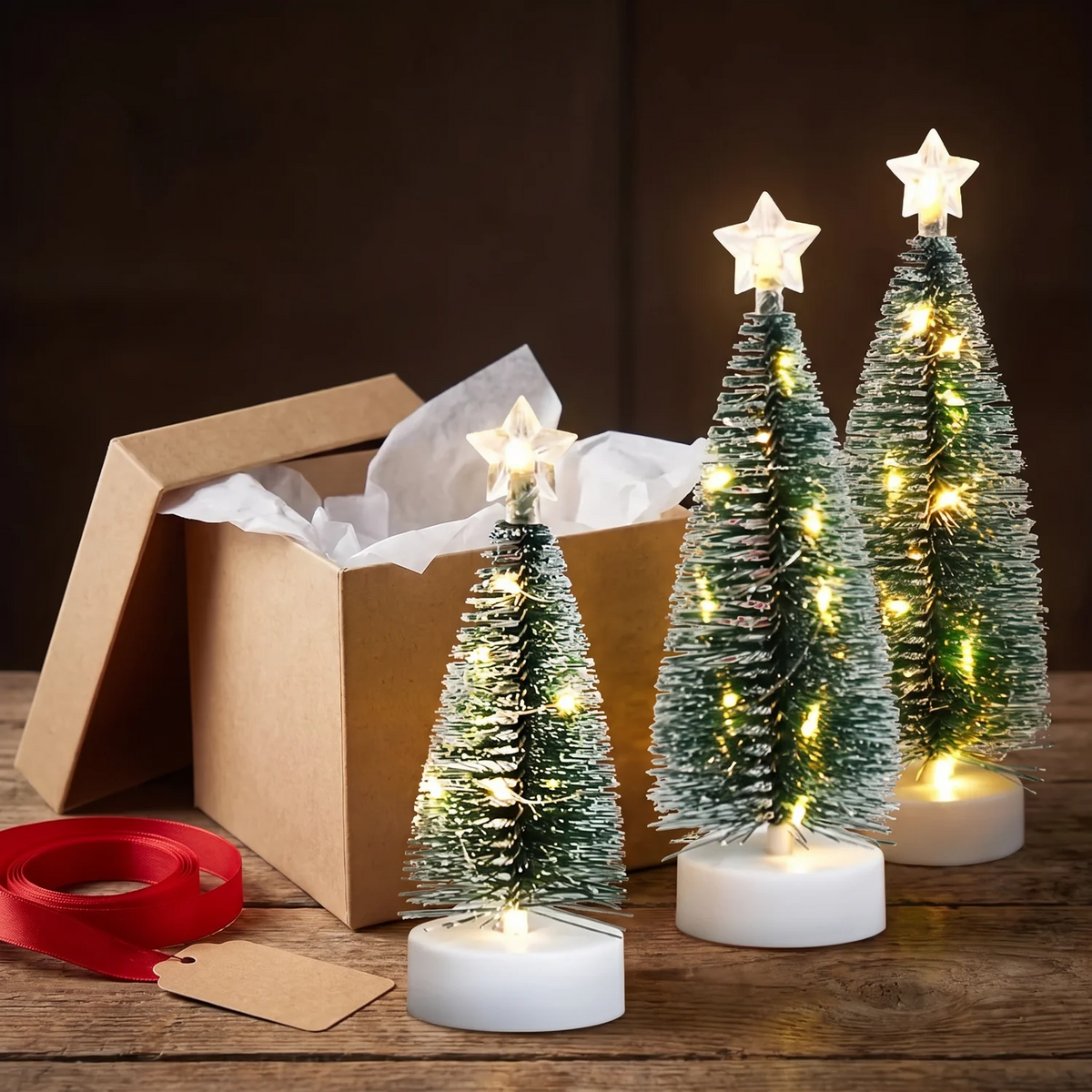 Silva - Drie kleine kerstboompjes met warmwit licht