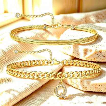 Gouden enkelbandjes met initiaal set van 2