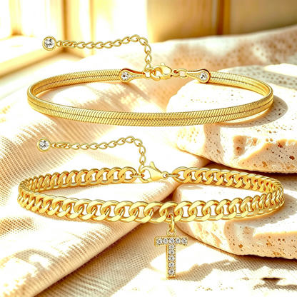 Gouden enkelbandjes met initiaal set van 2