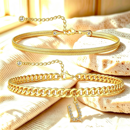 Gouden enkelbandjes met initiaal set van 2