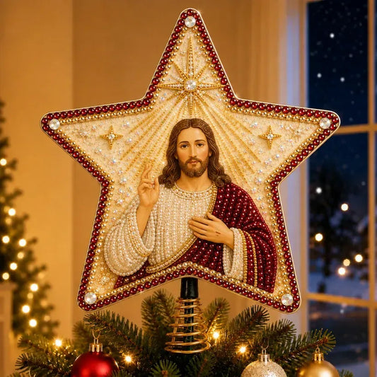 Religieuze DIY Kerstboompiek Kit met Parels en Diamanten