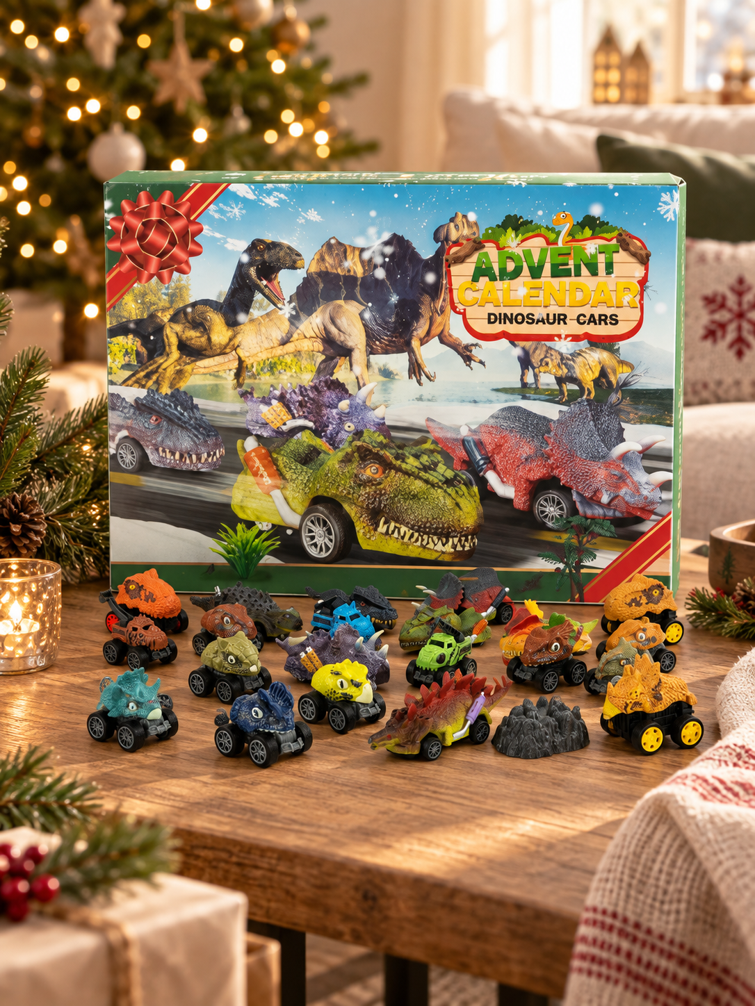 Dinosaurus raceauto adventskalender voor kinderen