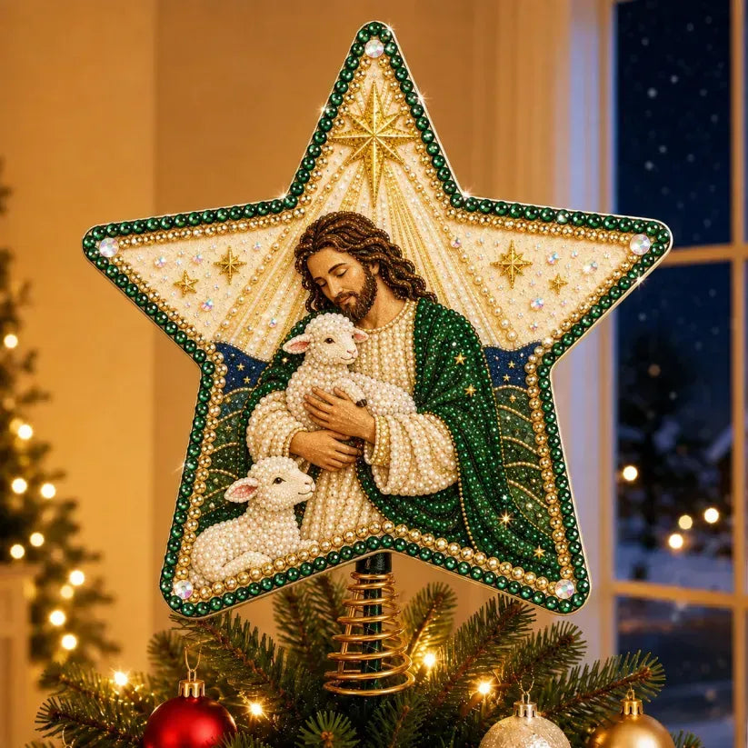 Religieuze DIY Kerstboompiek Kit met Parels en Diamanten