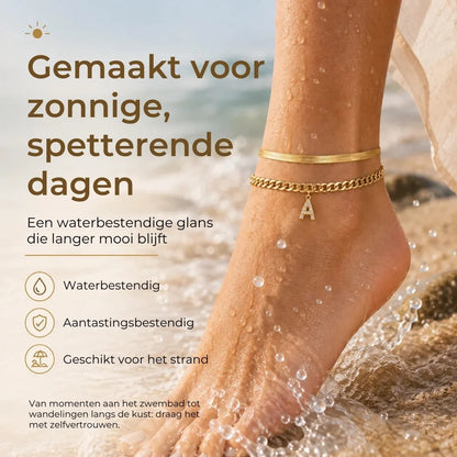 Gouden enkelbandjes met initiaal set van 2