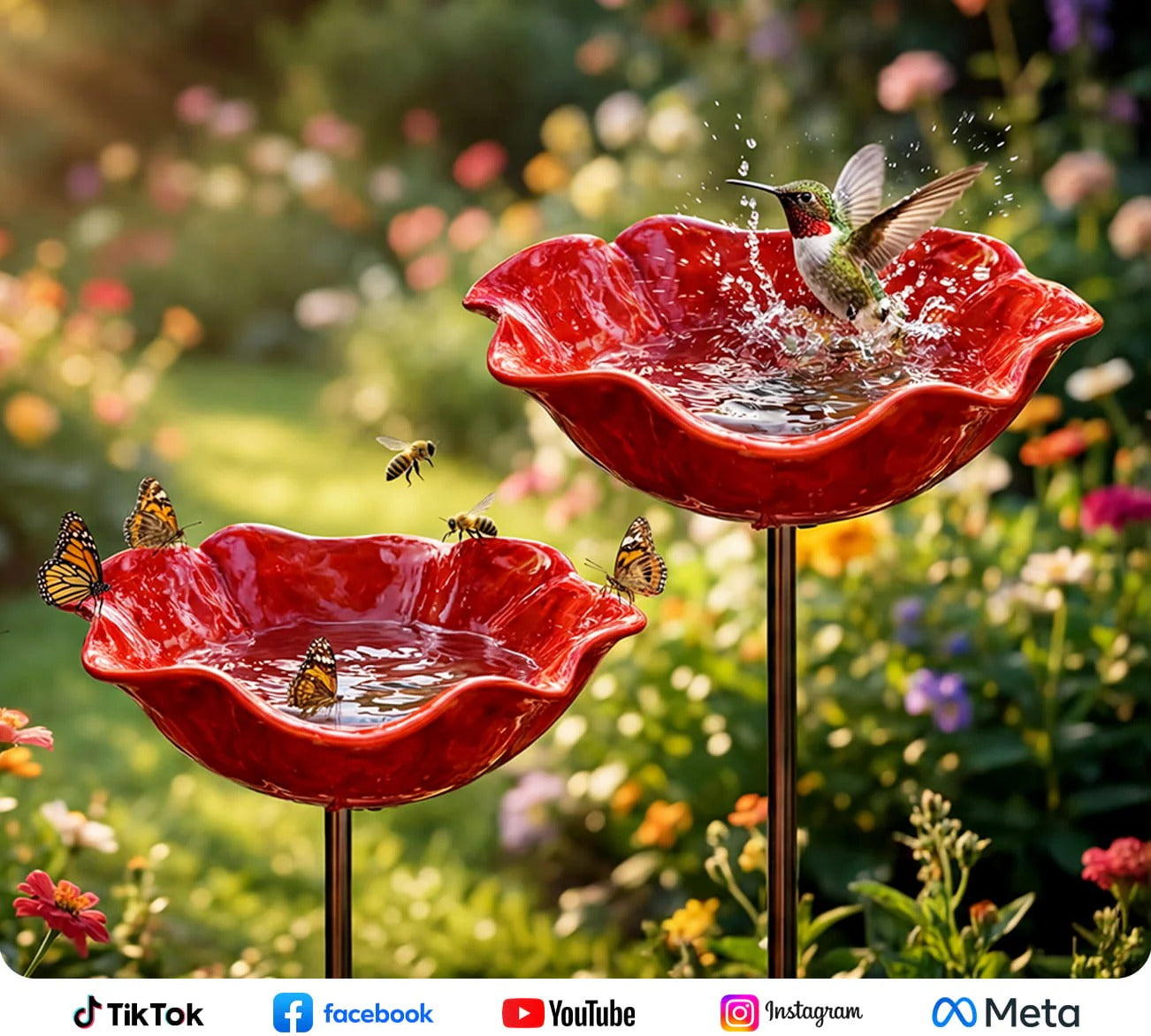 Decoratieve handgemaakte metalen vogelvoeder in bloemvorm