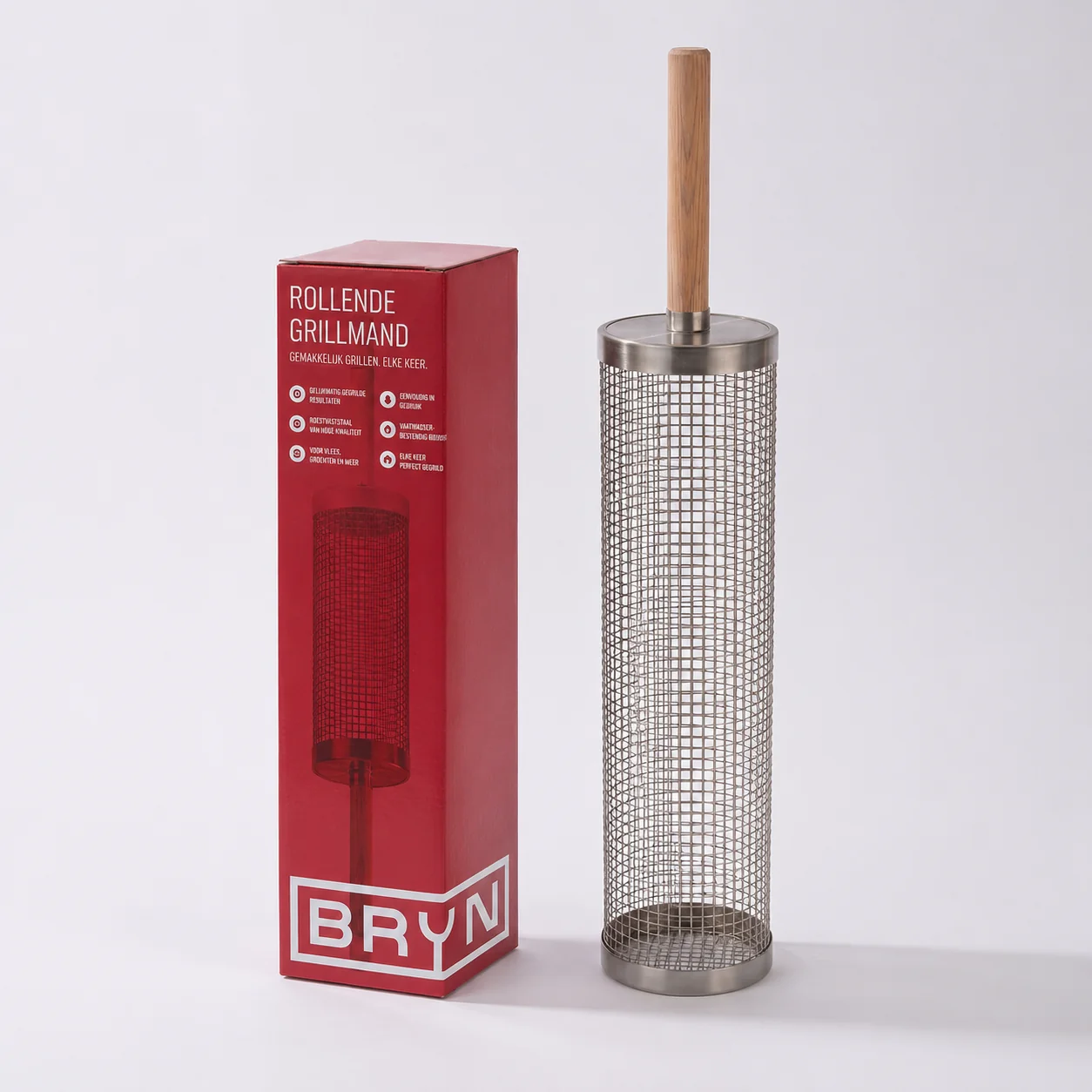 RVS rolgrillmand voor barbecue