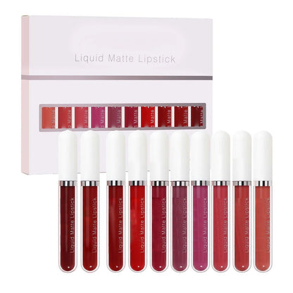 10 Stuks matte, waterdichte en langhoudende lipgloss