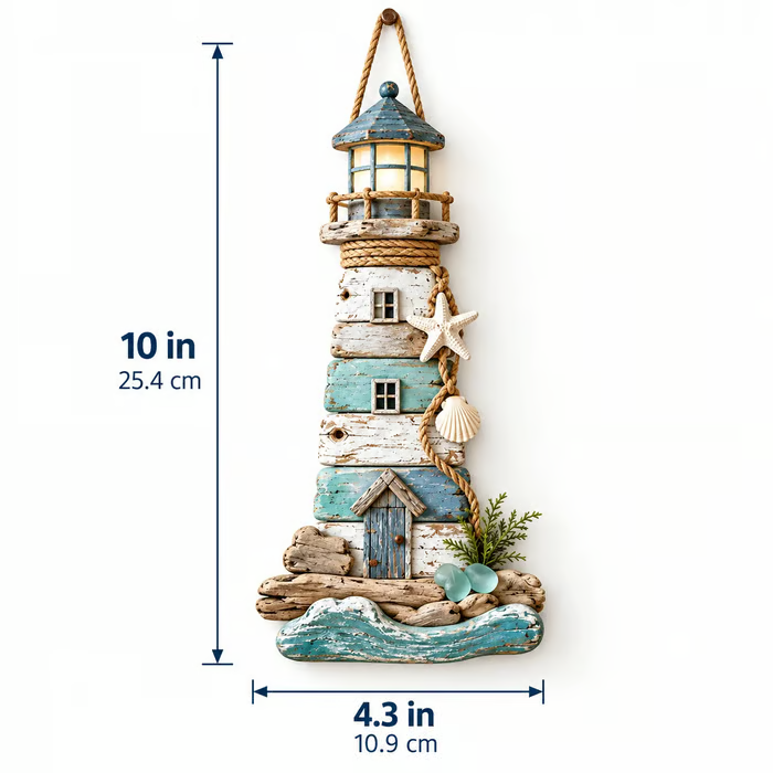Drijfhout vuurtoren wanddecoratie in kuststijl