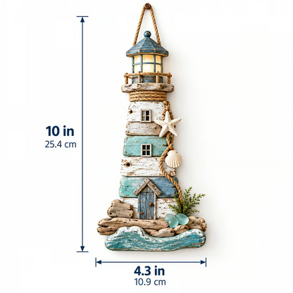Drijfhout vuurtoren wanddecoratie in kuststijl