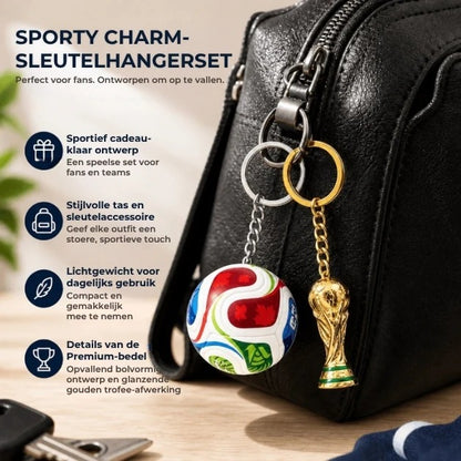 Voetbalsleutelhanger met Wereldbekertrofee