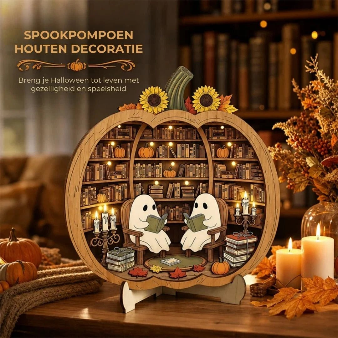 Houten Halloween pompoendecoratie met LED