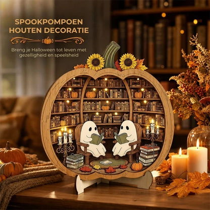 Houten Halloween pompoendecoratie met LED