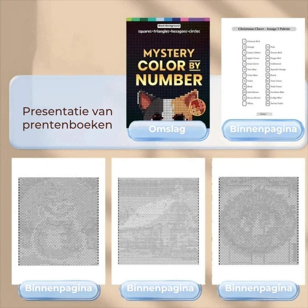 Mystery Mosaics kleurboek met kleuren op nummer