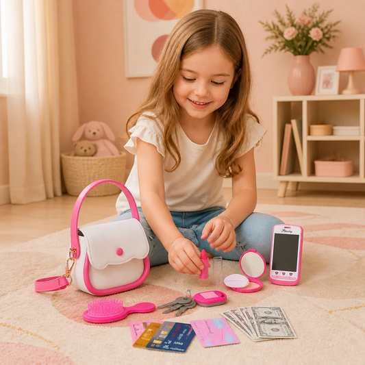 Kinder speelhandtas set met telefoon en make up accessoires