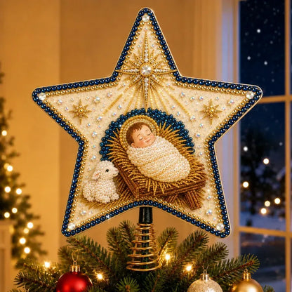Religieuze DIY Kerstboompiek Kit met Parels en Diamanten