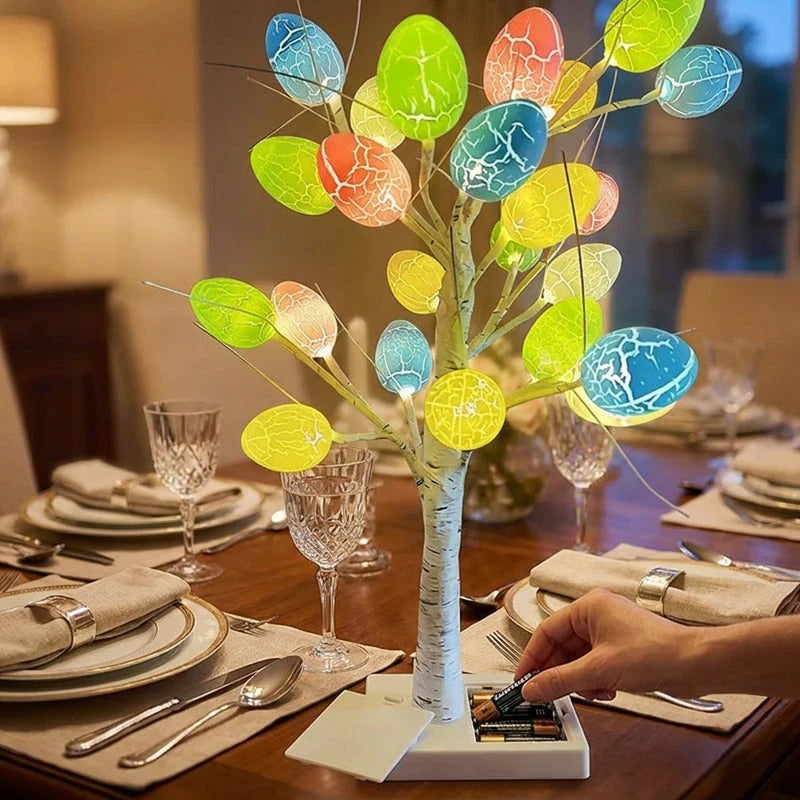 Tafelmodel Berkenboom met 24 LED Verlichte Eieren