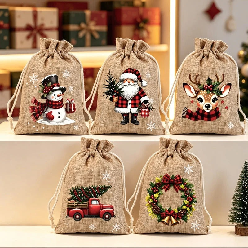 Kerstcadeauzakjes met trekkoord set van 5