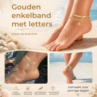 Gouden enkelbandjes met initiaal set van 2