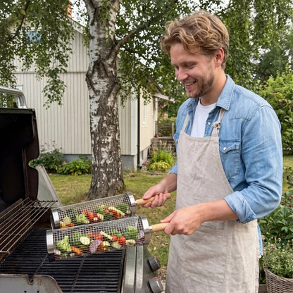 RVS rolgrillmand voor barbecue