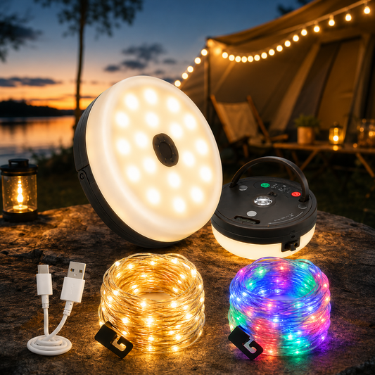 CampGlow 4 in 1 oplaadbare campinglamp met lichtslinger en powerbank