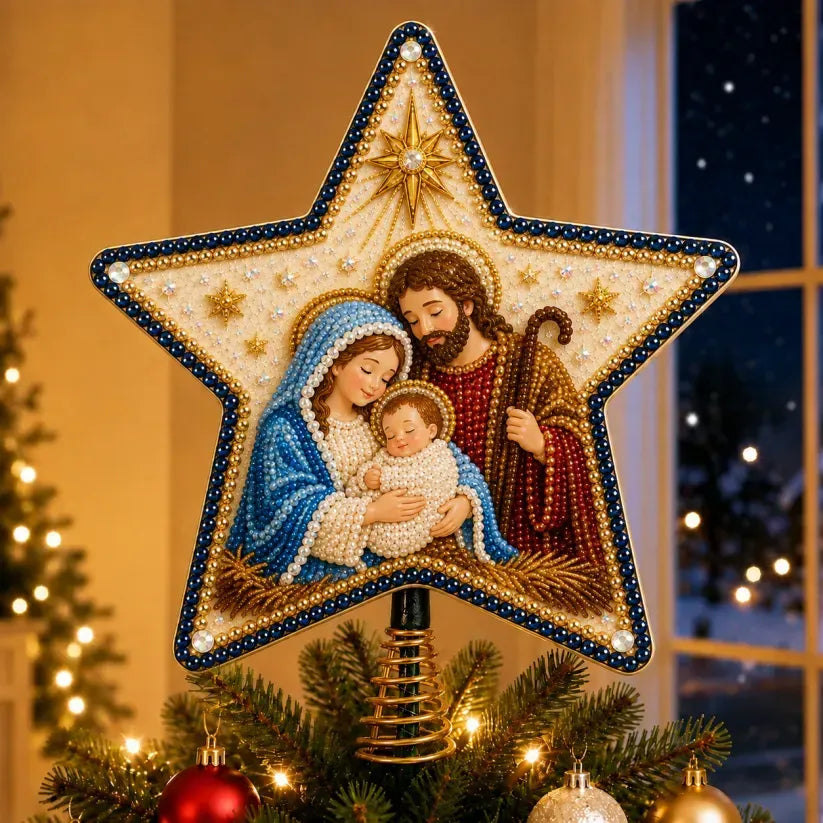 Religieuze DIY Kerstboompiek Kit met Parels en Diamanten