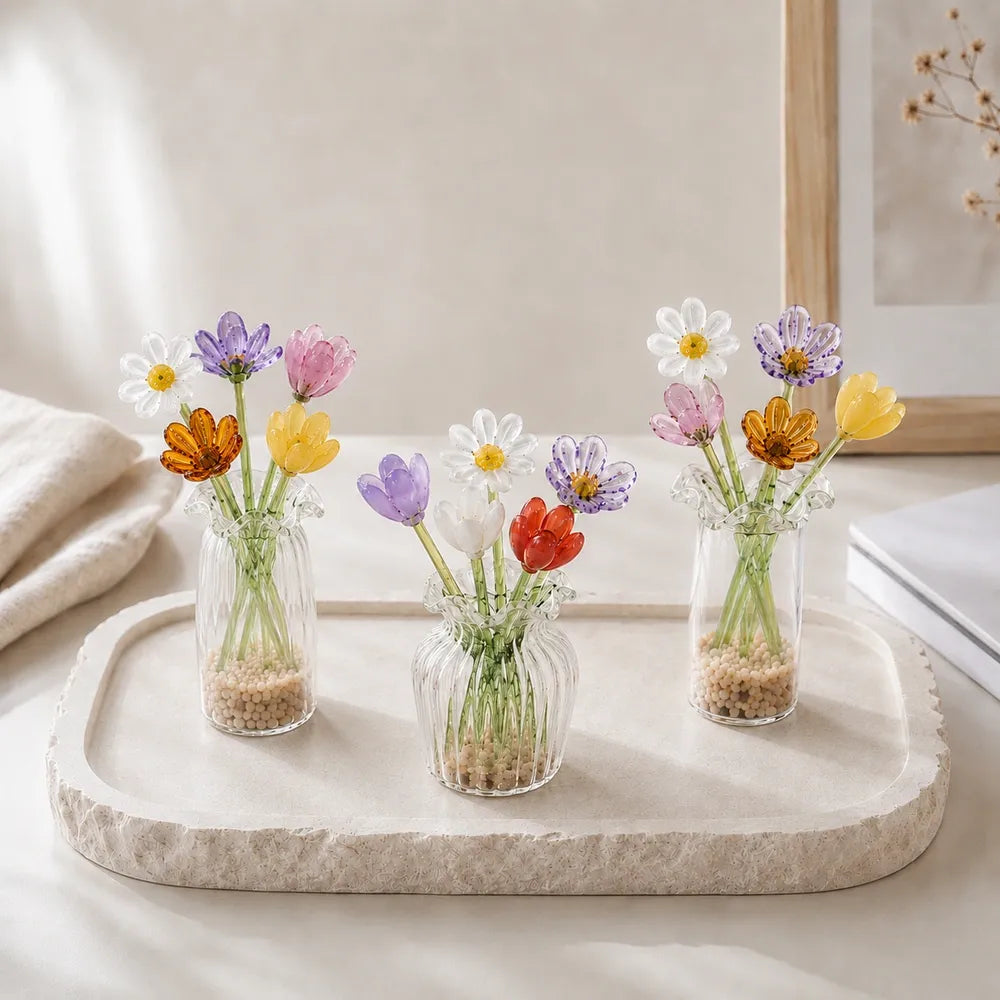 Ljuva Evighet handgemaakte glazen minivaasjes met bloemen