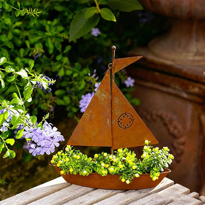 Rustic Sailboat Metal Planter