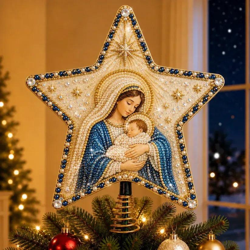 Religieuze DIY Kerstboompiek Kit met Parels en Diamanten