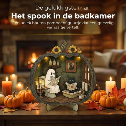 Houten Halloween pompoendecoratie met LED