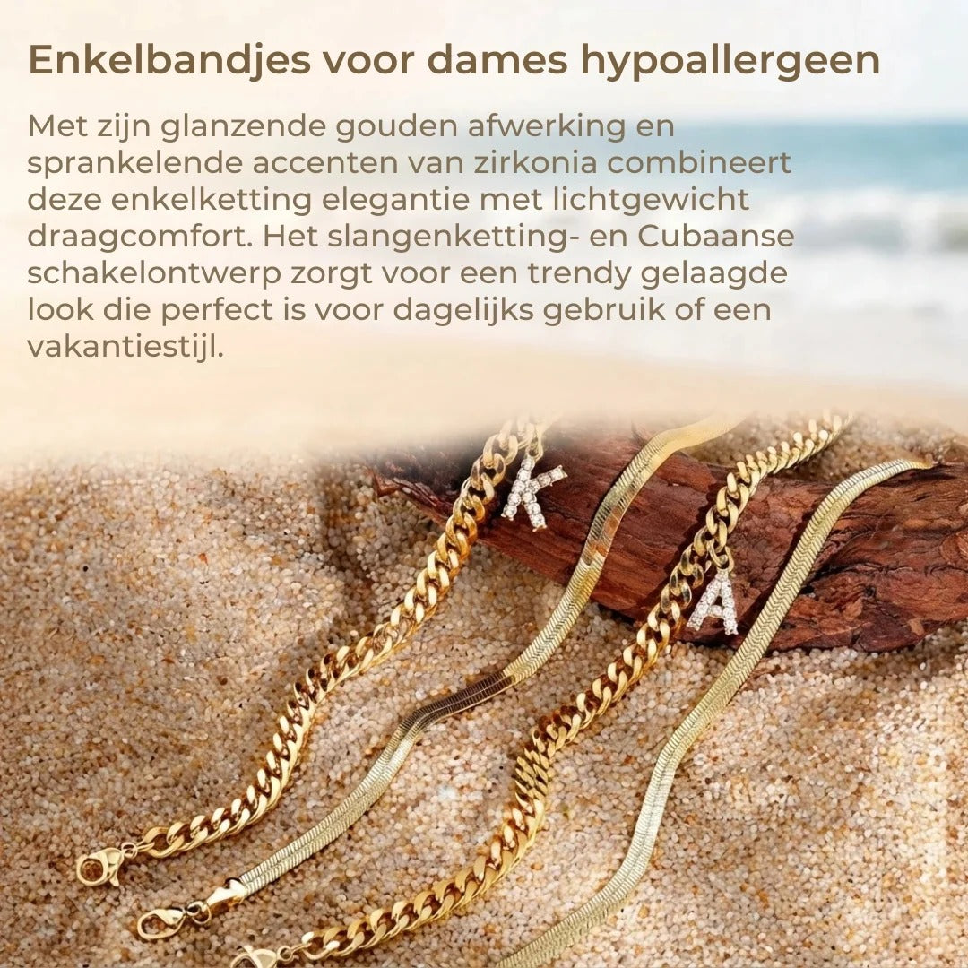 Gouden enkelbandjes met initiaal set van 2