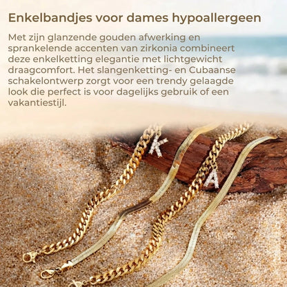 Gouden enkelbandjes met initiaal set van 2