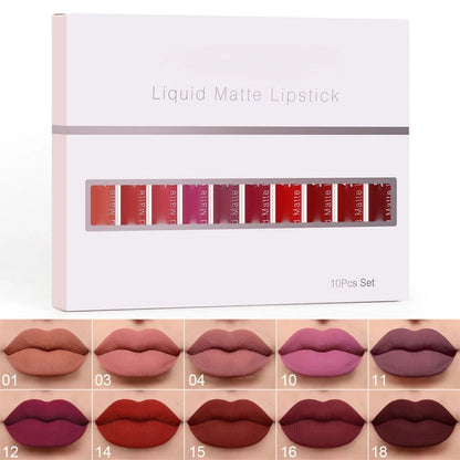 10 Stuks matte, waterdichte en langhoudende lipgloss